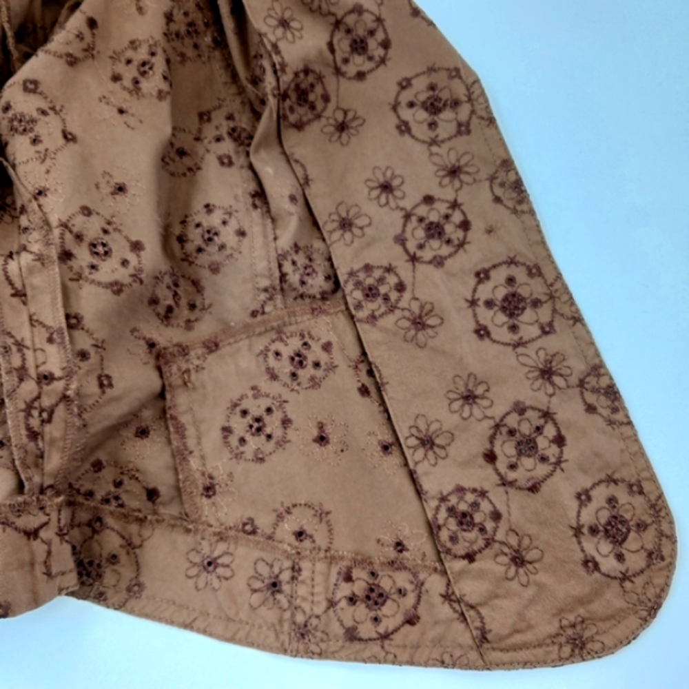 DKNY JEANS Light Brown Cotton Eyelet Notched Lapel Cropped Jacket Like N… - Picture 5 of 15